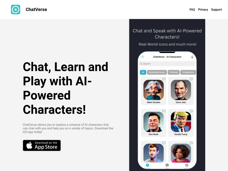 هوش مصنوعی ChatVerse ابزاری Ai است که به شما امکان می دهد تا با آواتارهای اشخاص واقعی صحیت کنید و درگیر شوید