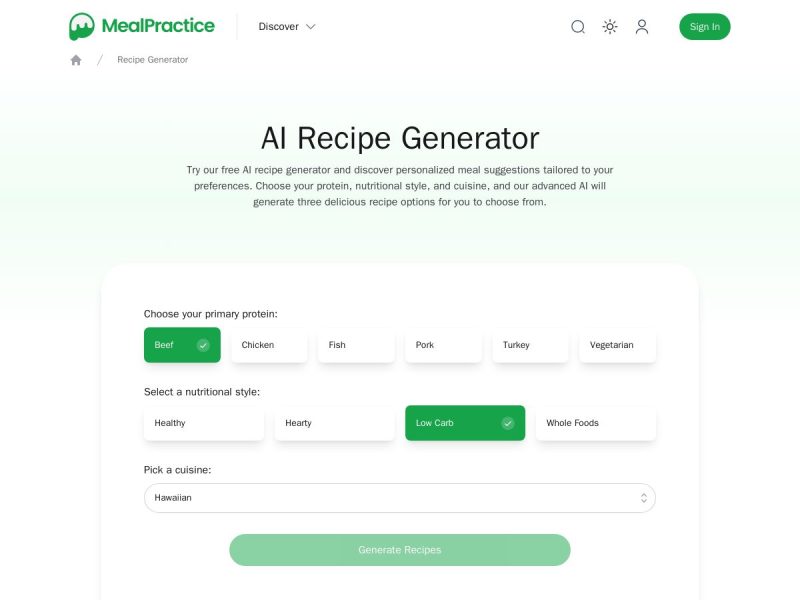 هوش مصنوعی MealPractice توسط ژنراتور دستور العمل SeadPractice برنامه غذایی شخصی ایجاد می کند