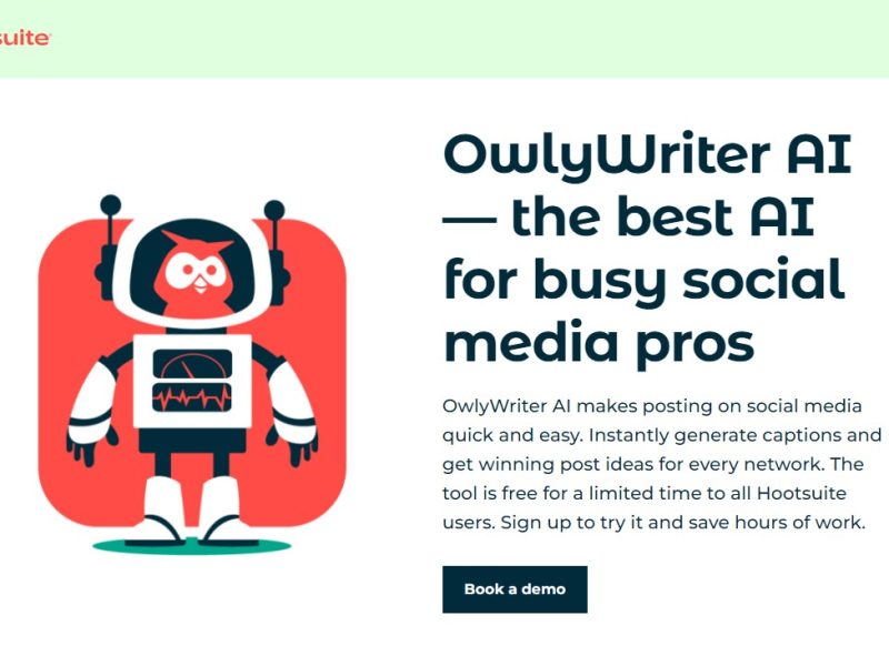 هوش مصنوعی OwlYwriter AI یک ابزار AI رسانه های اجتماعی است که توسط سایت HootSuite ارائه می شود و زیرنویس و ایده های محتوا تولید میکند