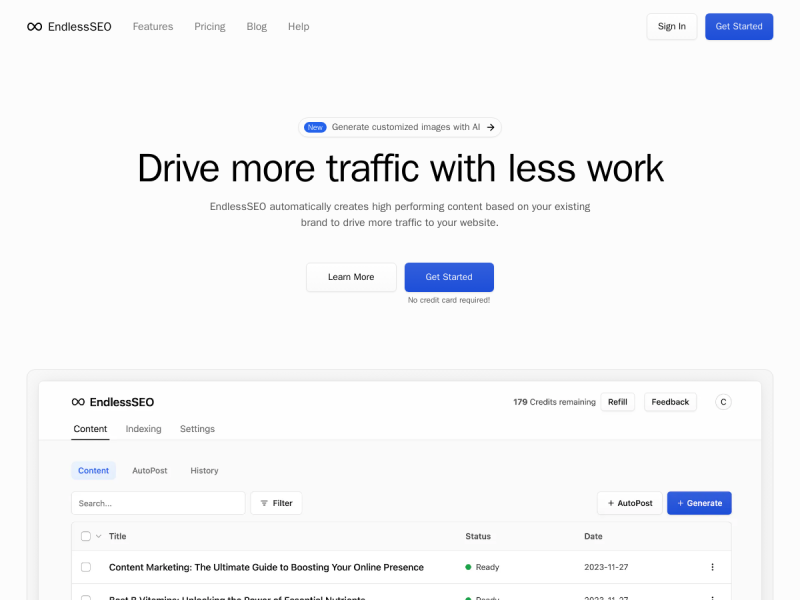 هوش مصنوعی سئو EndlessSEO ایجاد محتوا ( SEO ) را به طور خاص برای ایجاد ترافیک بیشتر به وب سایت شما خودکار می کند
