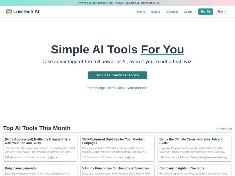 جعبه ابزار LowTech AI ابزارهای ساده هوش مصنوعی را به شما می دهد تا به شما کمک کند تا از قدرت کامل Ai استفاده کنید ( بدون نیاز به کدنویسی )