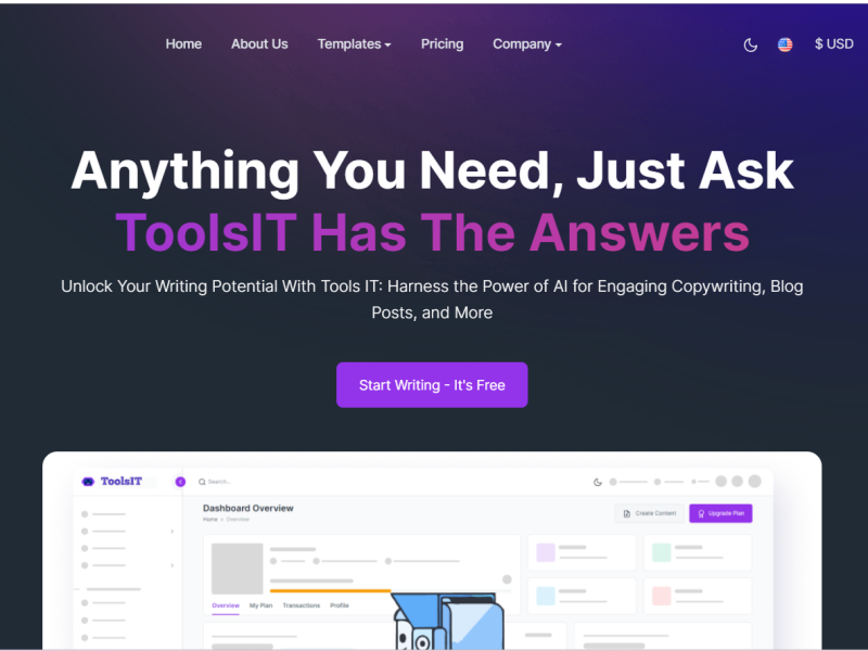 هوش مصنوعی ToolsIT پتانسیل نوشتن شما را باز می کند و طیف وسیعی از ویژگی ها را برای ارتقاء نوشتن نسخه برداری ، پست وبلاگ و ... ارائه می دهد